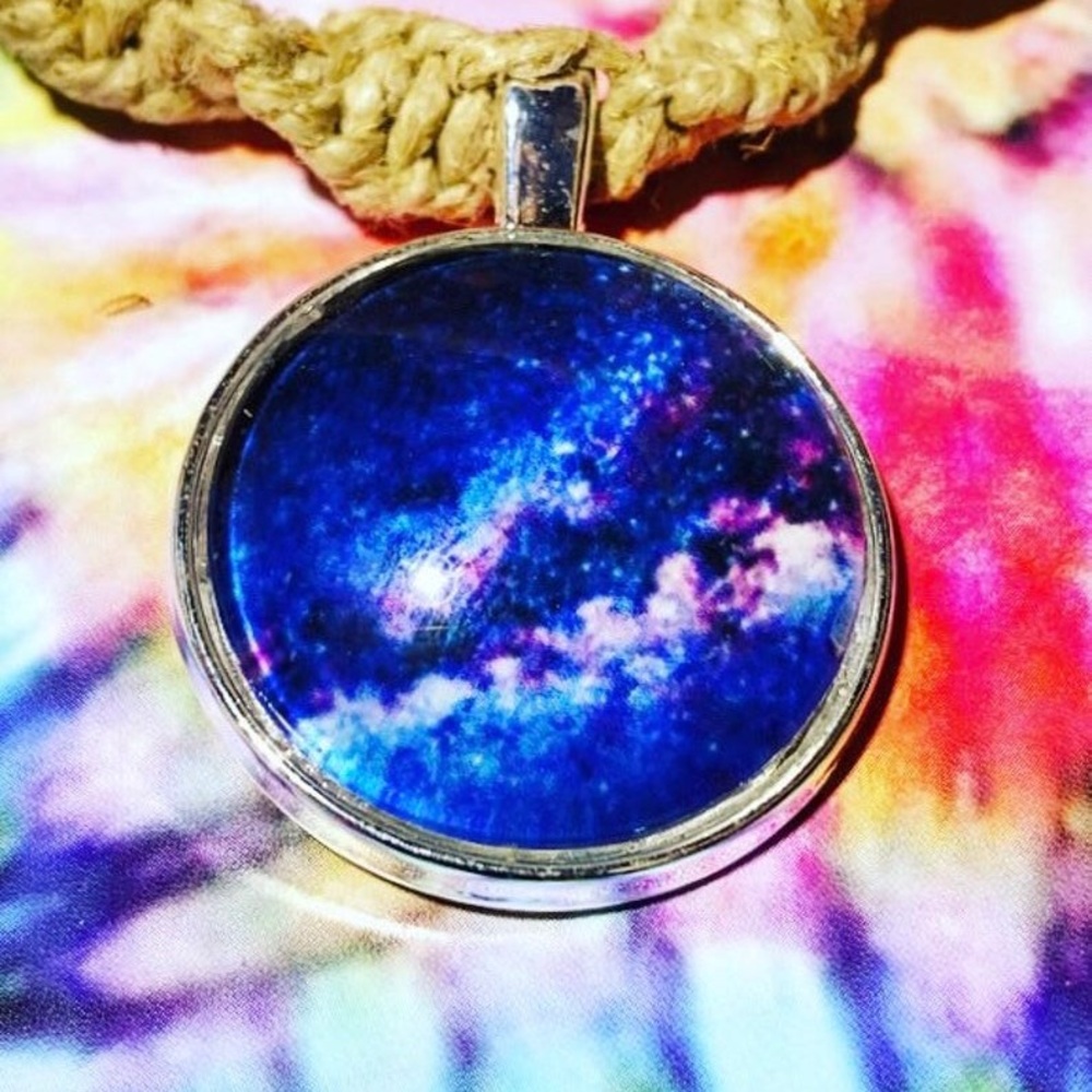 Hemp Necklace with Blue & Purple Galaxy Pendant